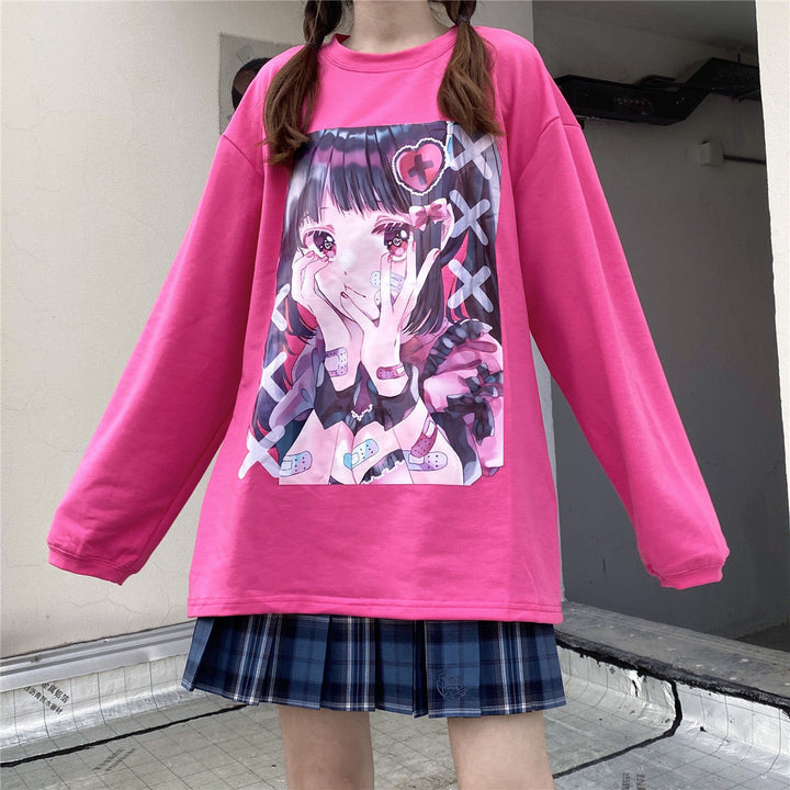 Women's Anime Long Sleeve Round Neck T-shirt