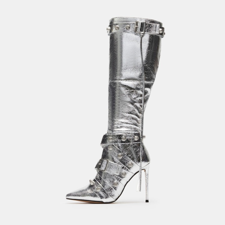 Metal Leather Boots - Stiletto Heel Boots - Shop Swazeyfit