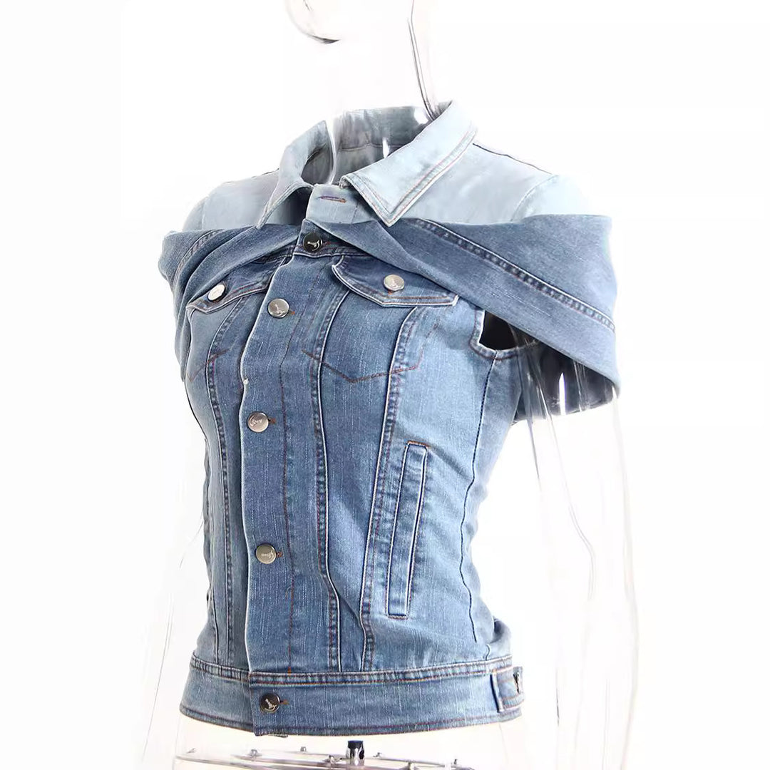 Sweet Cool Bandage Dress Shirt Slimming Denim Shirt