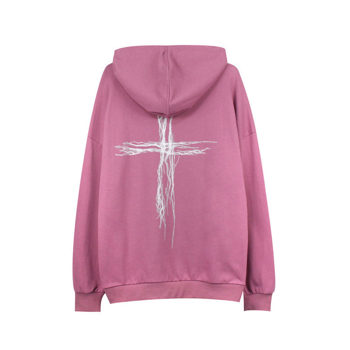 Men's Rhinestone Hoodie - Stylish Cross Print - Shop Swazeyfit