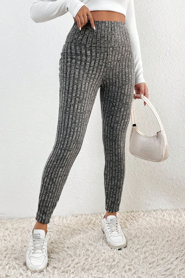 Black Wide Waistband Ribbed Textured Knit Leggings