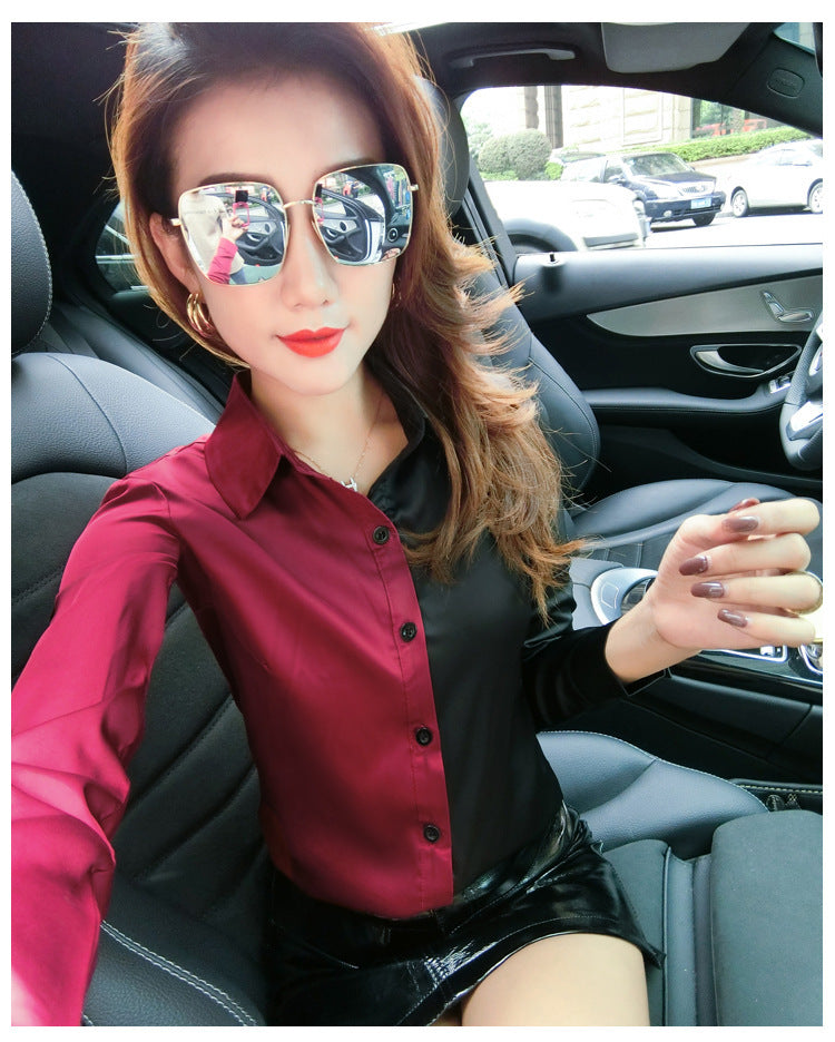 Fashion print stitching shirt long sleeve base coat