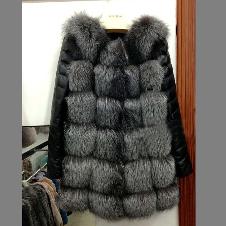 PU Sleeve Mid-length Fur Plus Size Women's Clothing