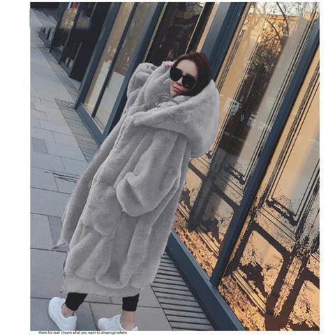 Women's New Rex Rabbit Fur Thickened Long Hooded Jacket