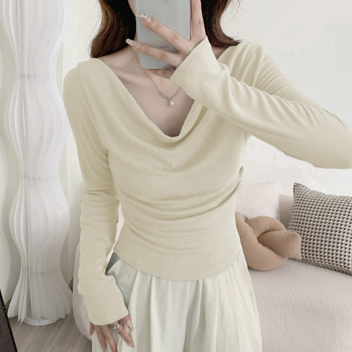 One-shoulder Cold-shoulder Long-sleeved T-shirt Women's Early Autumn Off-shoulder Top