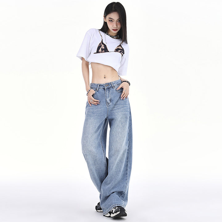 Wash Loose Slimming Drooping Straight Low Waist Mop Pants