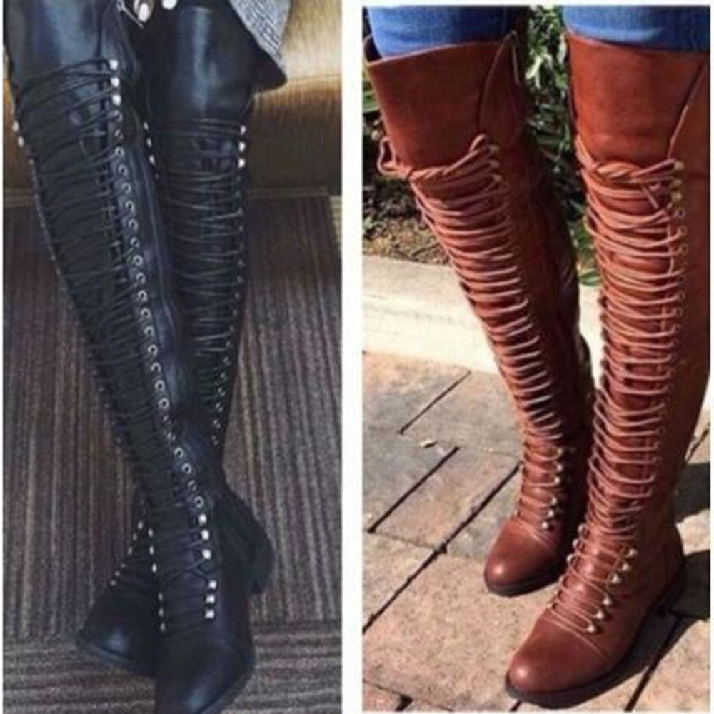 New Solid Color Over-the-knee Lace-up Boots