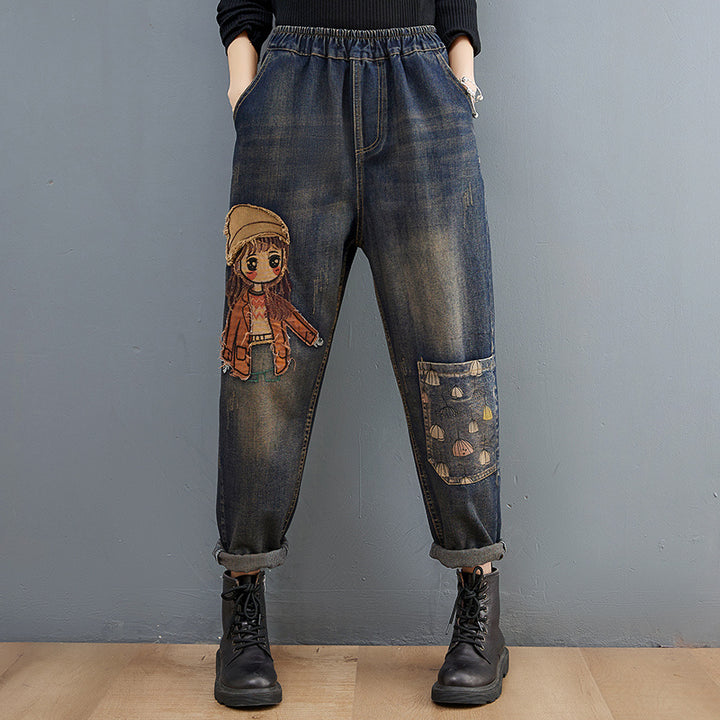 Cartoon Embroidered Jeans - Women’s Trendy Jeans - Shop Swazeyfit