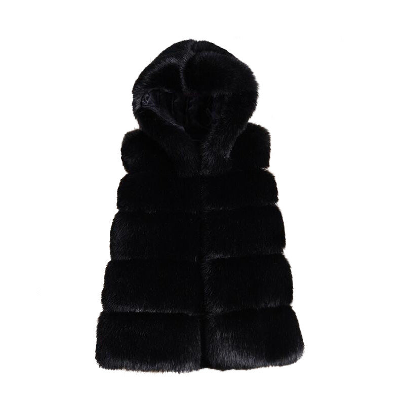 Ladies Faux Fox Fur Vest Slim Jacket