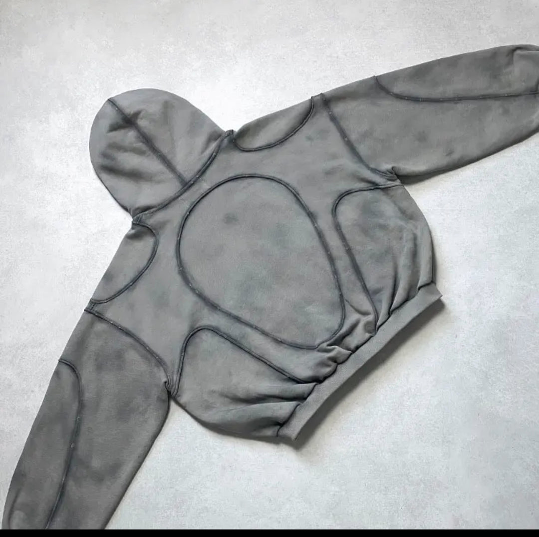 ACID WASH GRAY DROP SHOULDER HOODIE