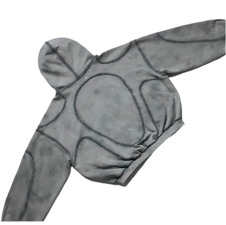 ACID WASH GRAY DROP SHOULDER HOODIE