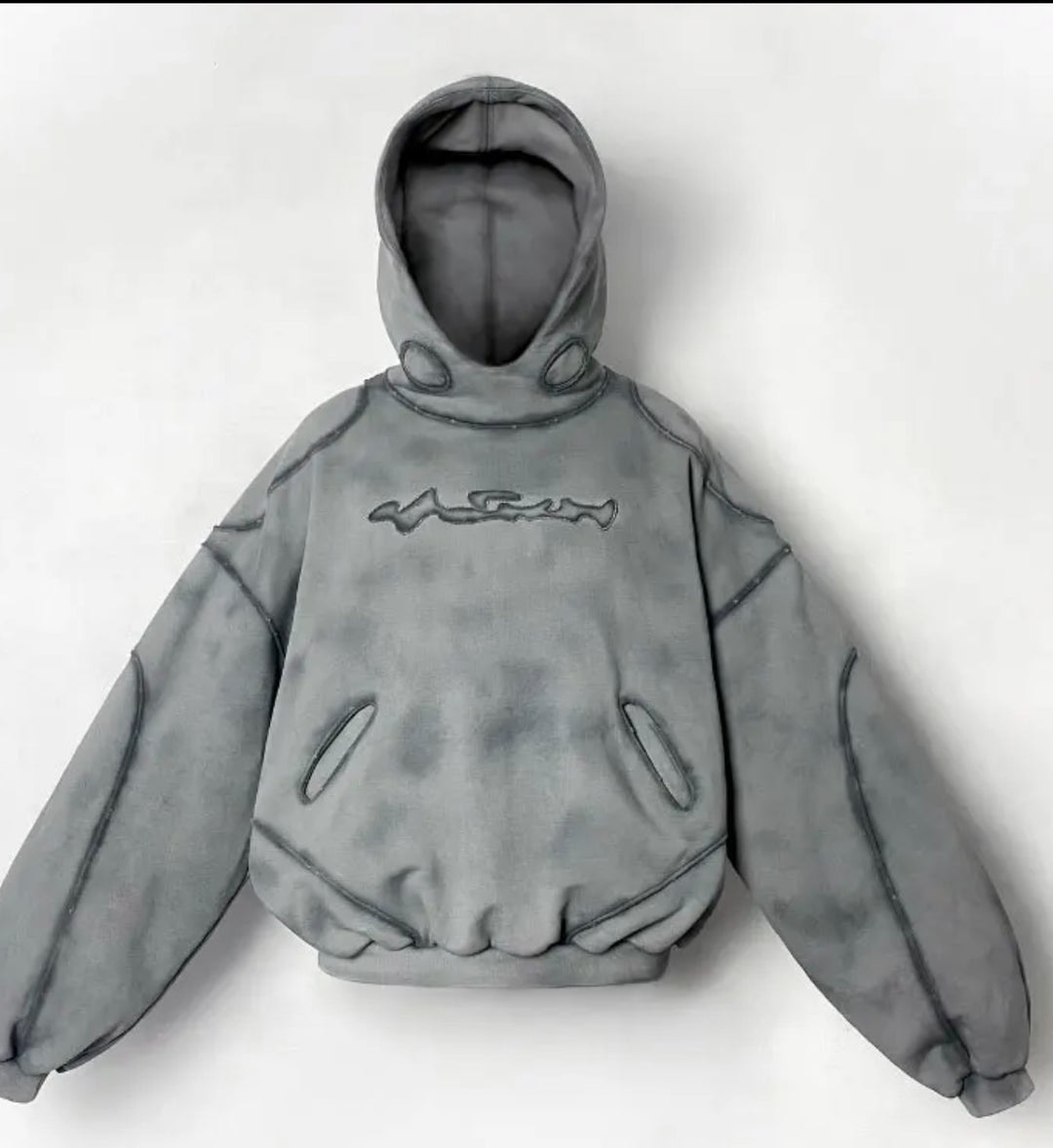 ACID WASH GRAY DROP SHOULDER HOODIE