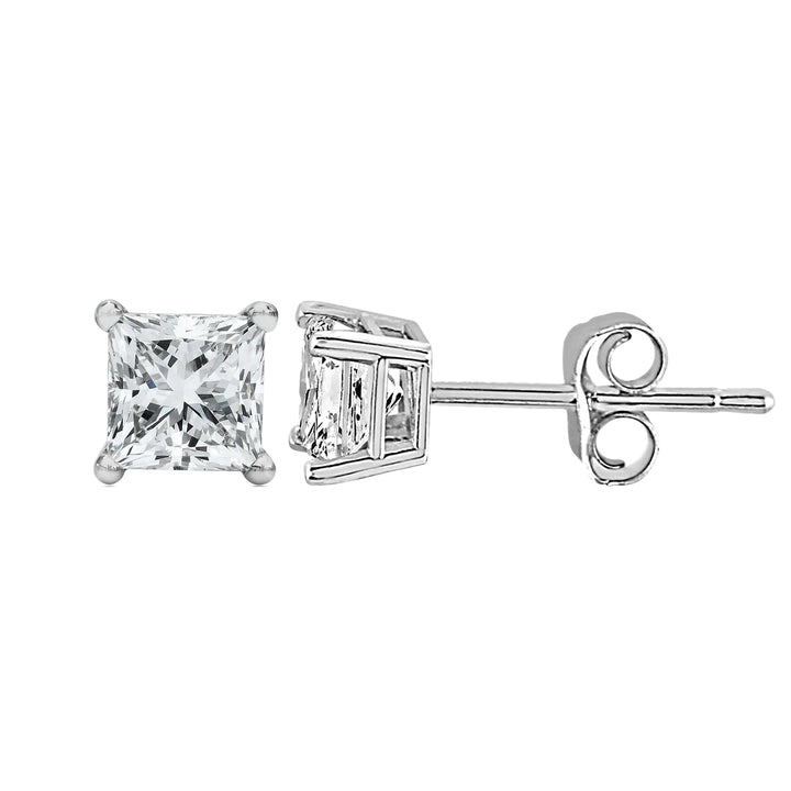 14K White Gold Princess Cut Lab-Grown Diamond Solitaire Stud Earrings (F-G Color, VS2-SI1 Clarity)