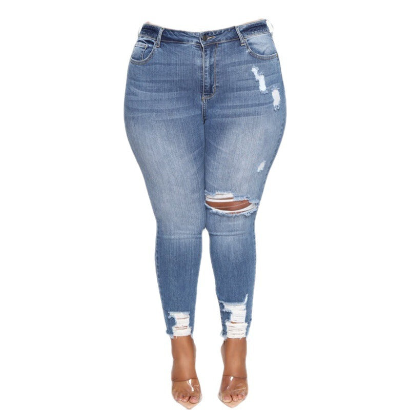 Women Clothes Ripped Plus Size Ladies Denim Pants Jeans