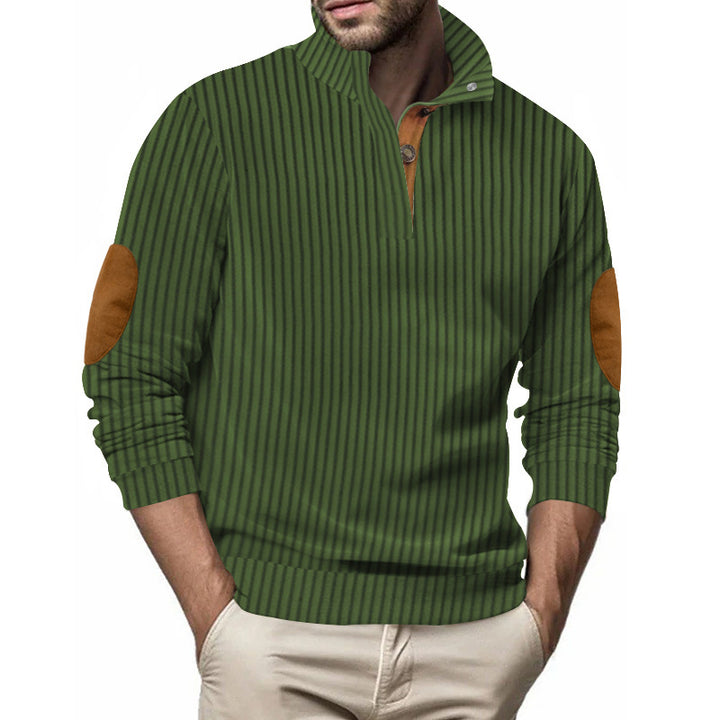 Stand Collar Men's Casual Vertical Stripes Jacquard Sweater