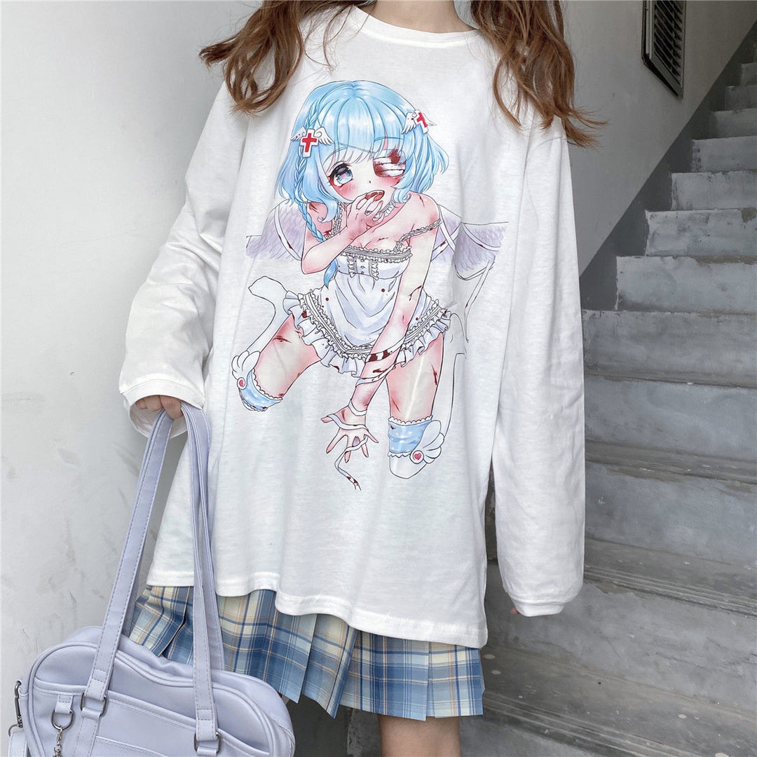 Women's Anime Long Sleeve Round Neck T-shirt