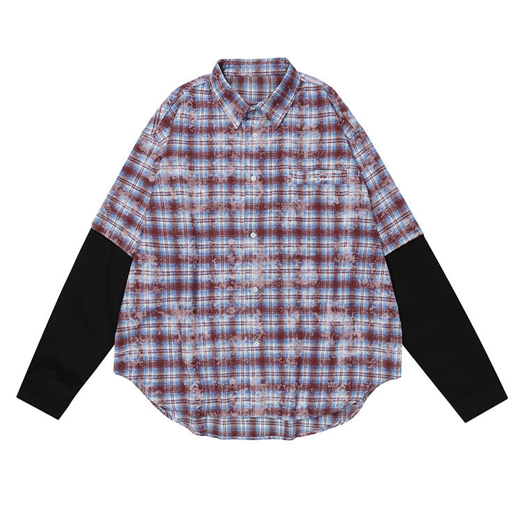 Hip Hop Plaid High Street Letter Embroidery Blooming Lapel Shirt