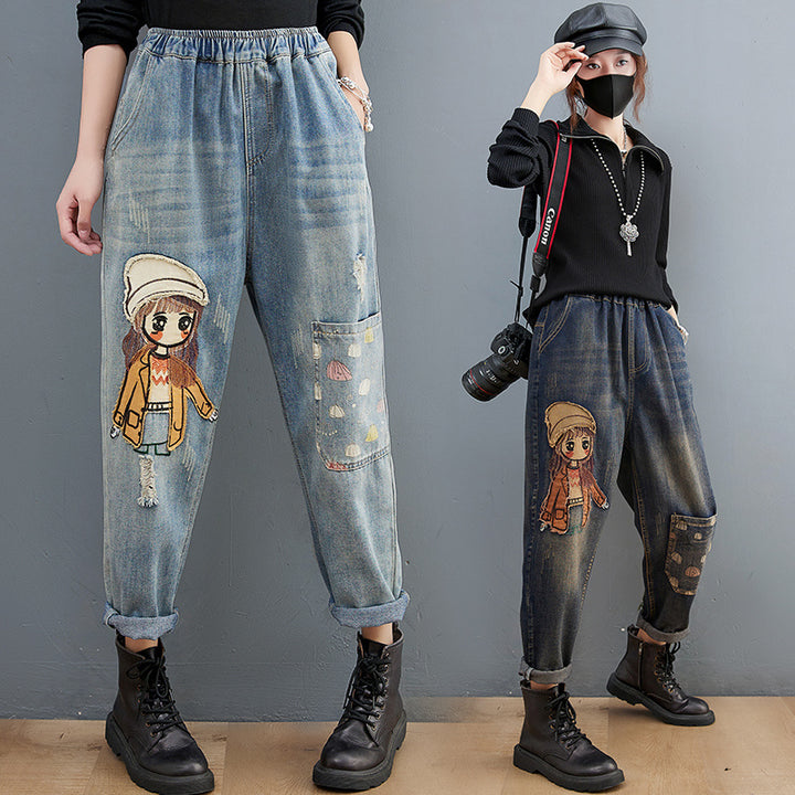 Cartoon Embroidered Jeans - Women’s Trendy Jeans - Shop Swazeyfit