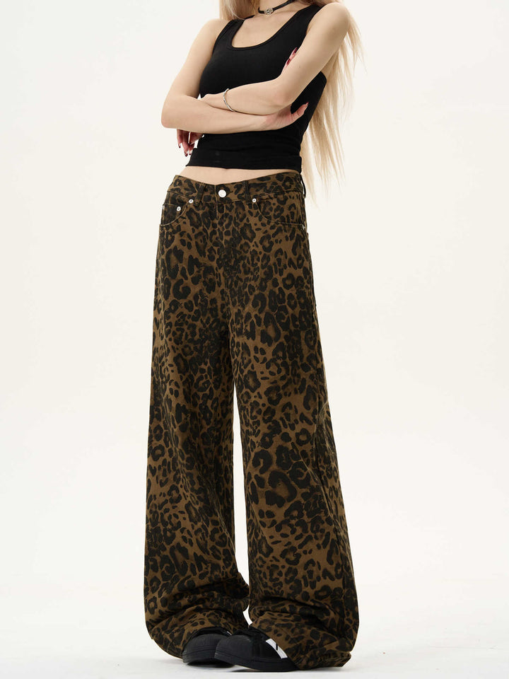 Women's Fashion Vintage Leopard Jeans