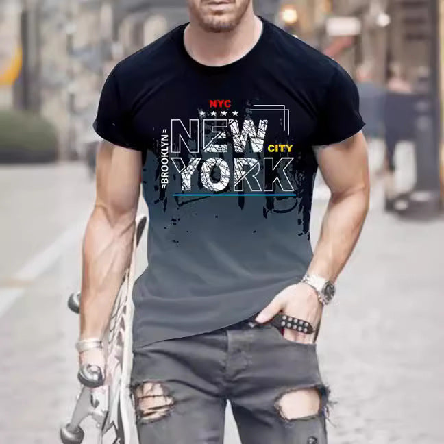 2024 Men's Fashion Printed Sports Summer Casual Stretch Crew Neck T-shirt