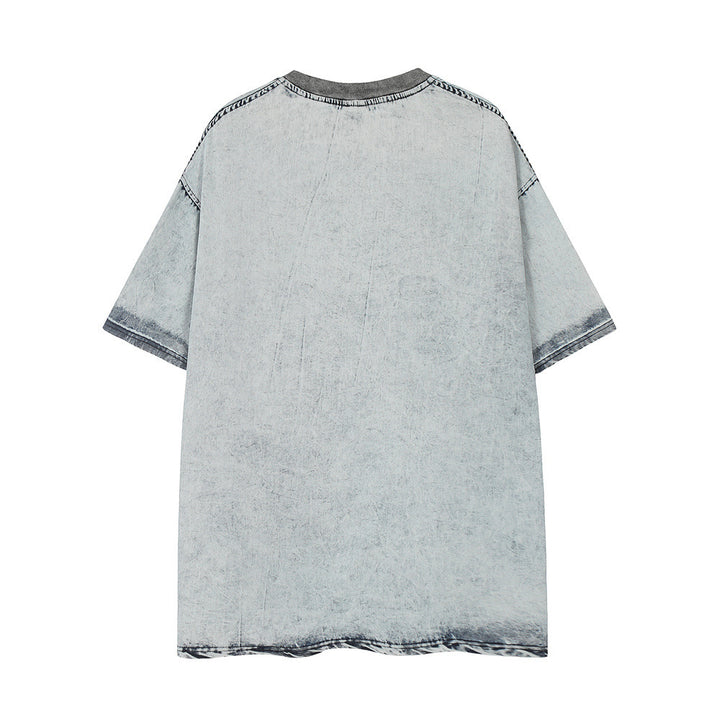 Washed Denim Short-sleeved Shirt For Men