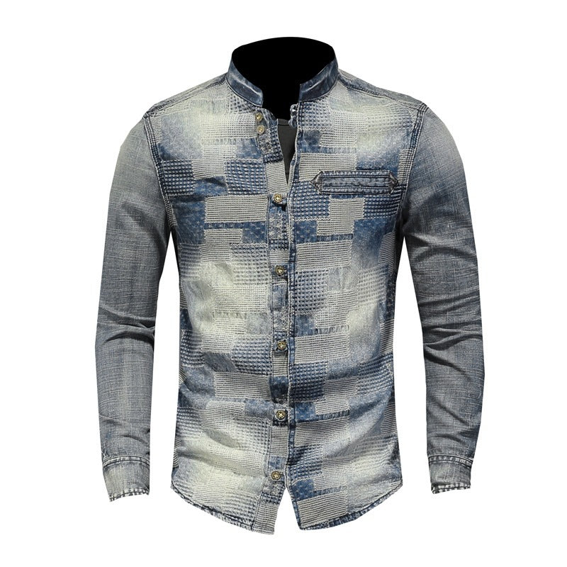 Retro Color Patch Denim Shirt - Punk Style Shirt - Shop Swazeyfit