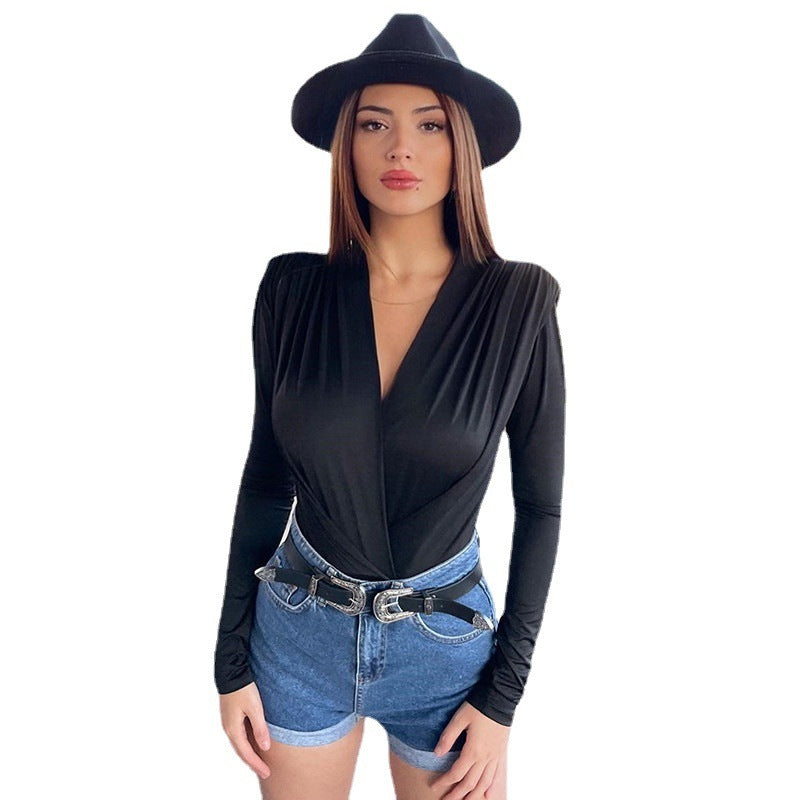 Simple And Mature Style V-neck Long-sleeved Bottoming Shirt