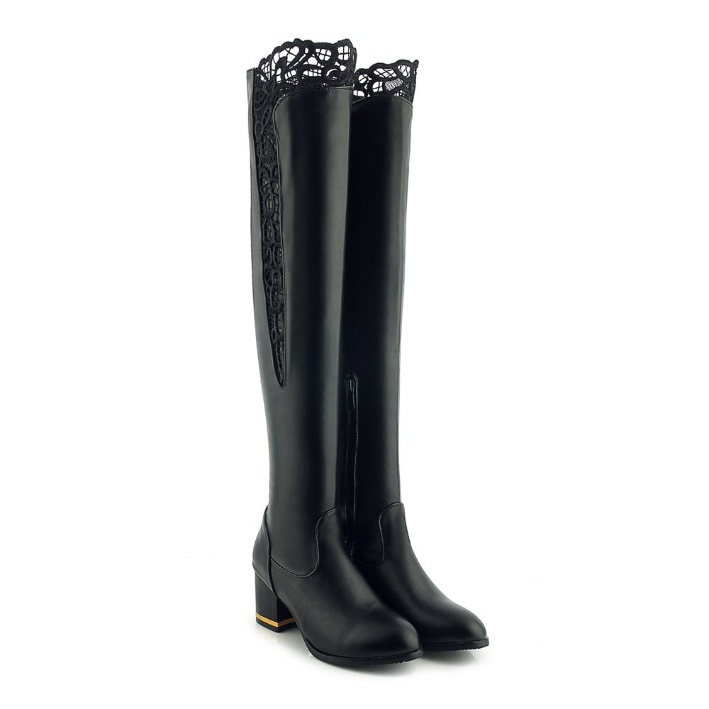 Fashion Lace Hollow Thick Heel Over-the-knee Boots