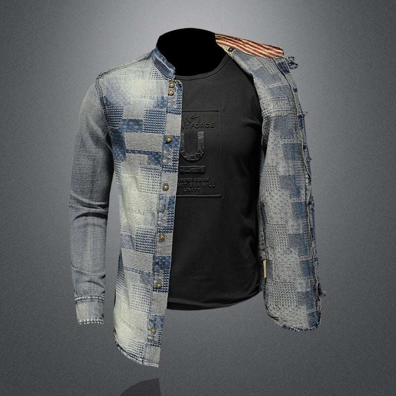 Retro Color Patch Denim Shirt - Punk Style Shirt - Shop Swazeyfit