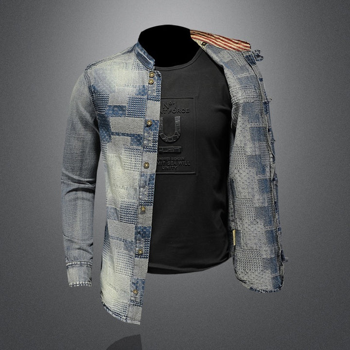 Retro Color Patch Denim Shirt - Punk Style Shirt - Shop Swazeyfit