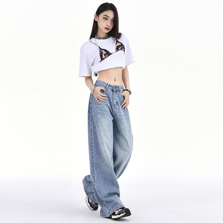 Wash Loose Slimming Drooping Straight Low Waist Mop Pants