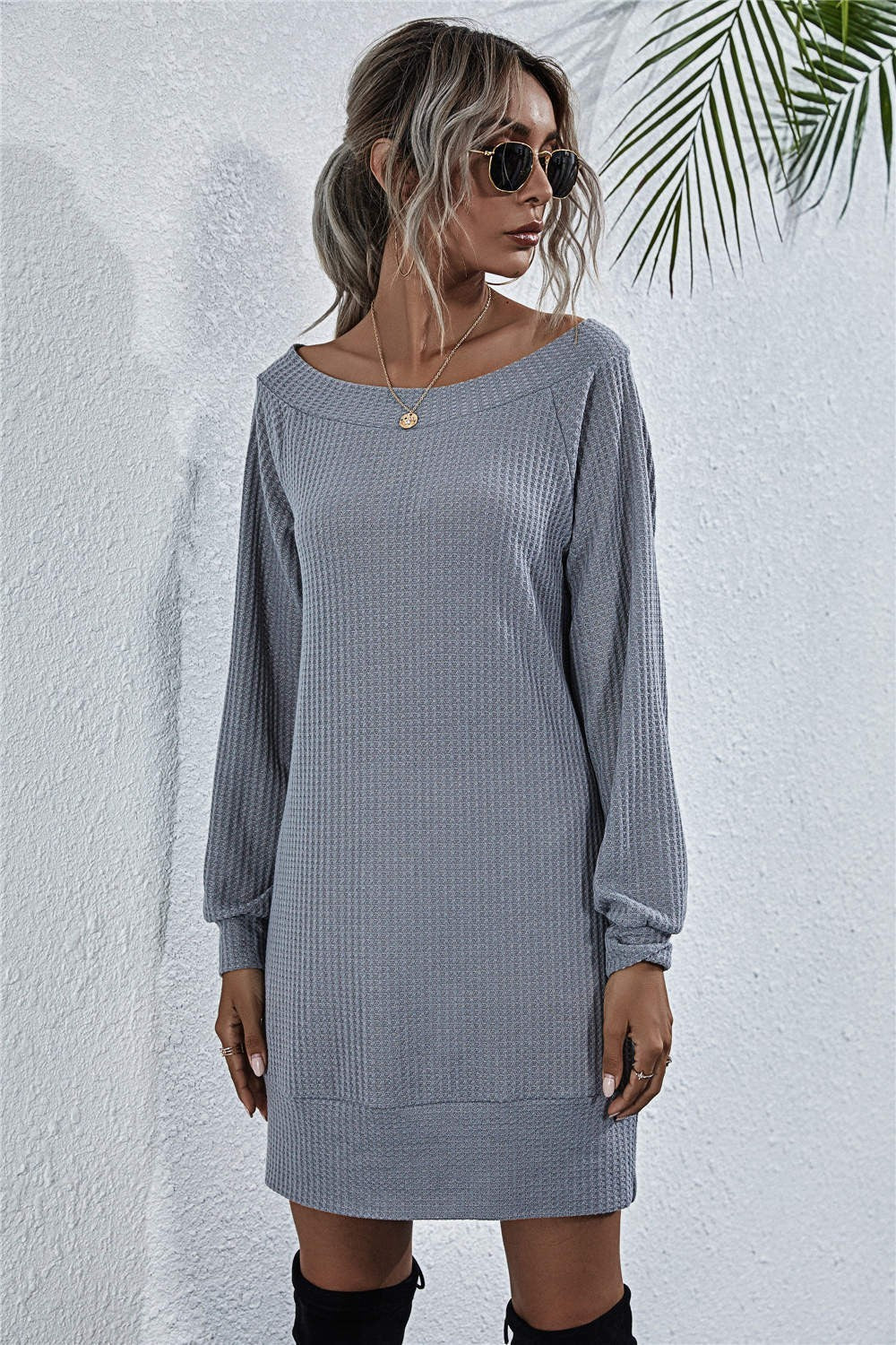 Women's Solid Color Long Sleeve Off Shoulder Knit Dress