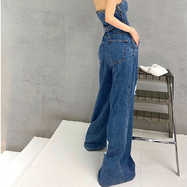 Women's Sexy Bra Denim Jumpsuit