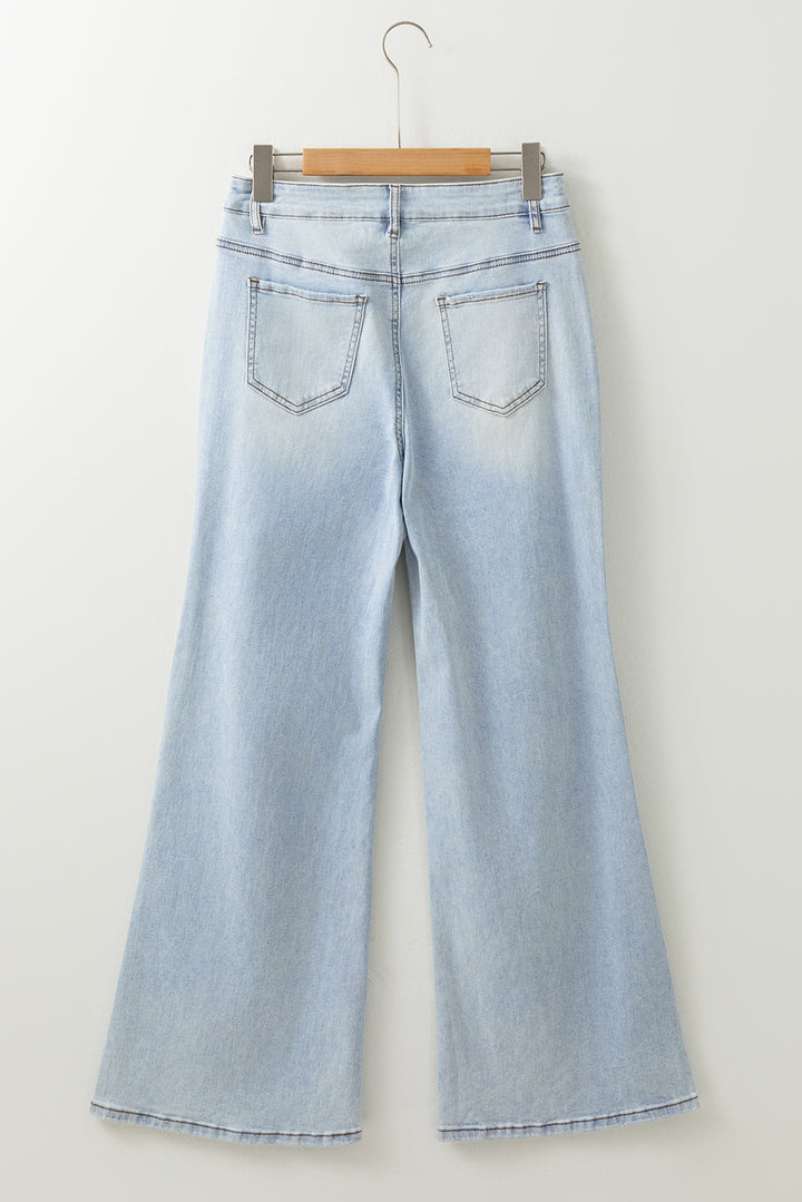 Beau Blue Light Wash Distressed High Waist Wide Leg Jeans