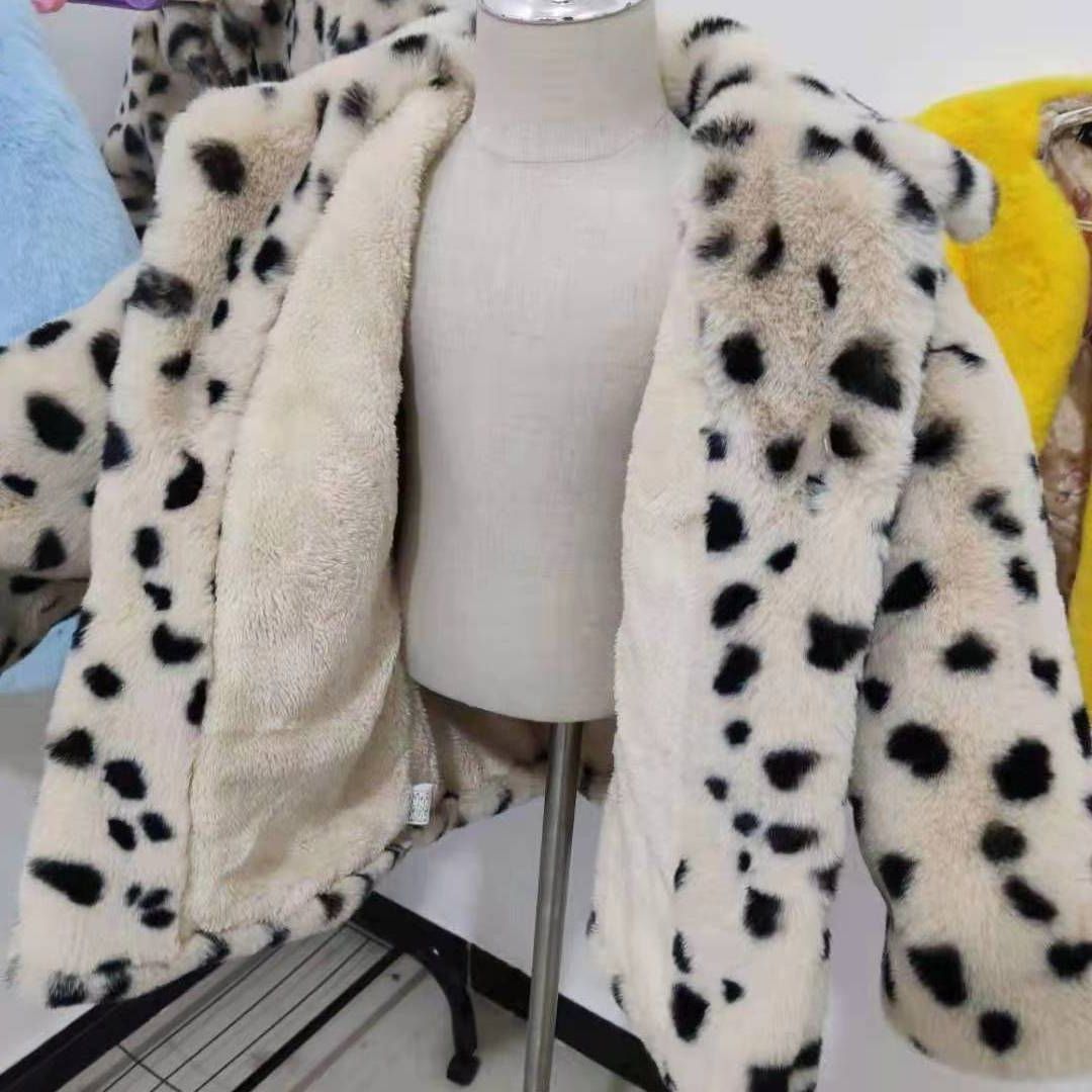 Leopard-print Faux Fur Coat Plush Thick