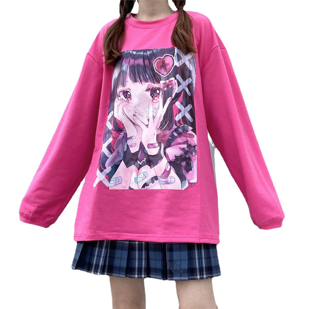 Women's Anime Long Sleeve Round Neck T-shirt