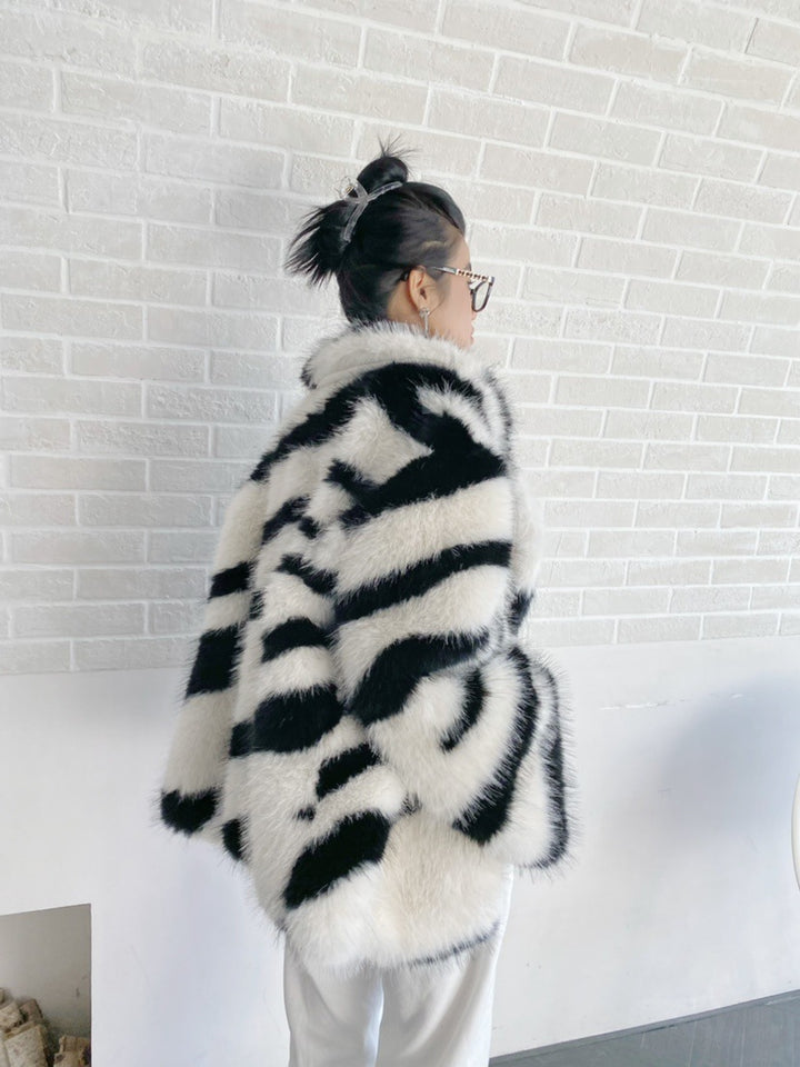 Women's Fashion Polo Collar Faux Fur Coat