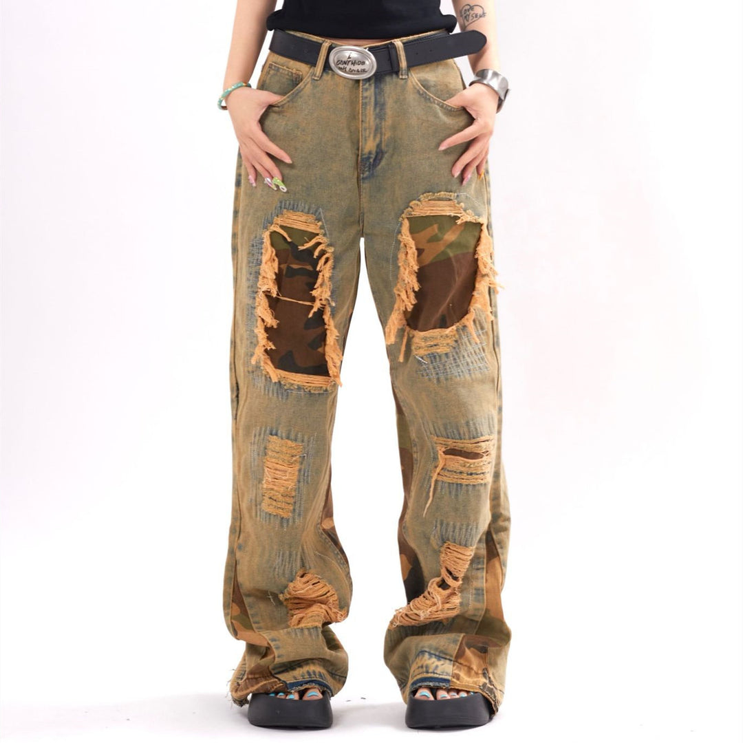 Raw Hem Jeans | Camouflage Distressed Jeans | Shop Swazeyfit