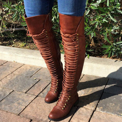 New Solid Color Over-the-knee Lace-up Boots