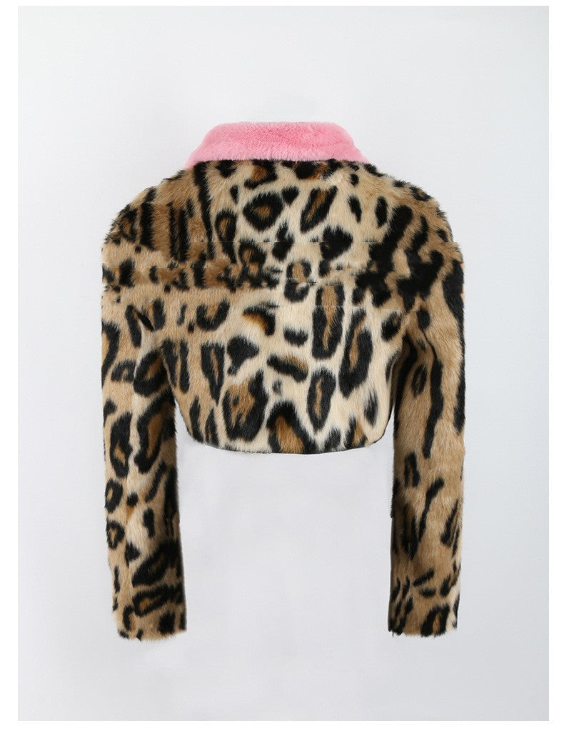 Leopard Print Faux Fur Coat Women's Clothing