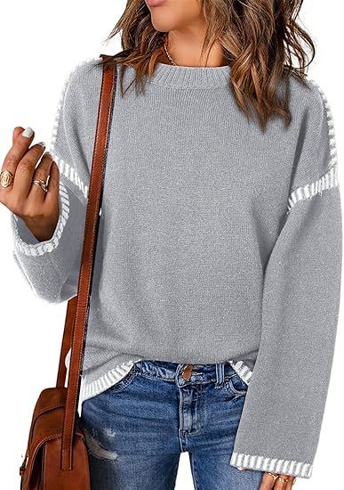 Solid Round Neck Pullover Sweater Autumn And Winter Loose Long Sleeve Tops For Women Clothing