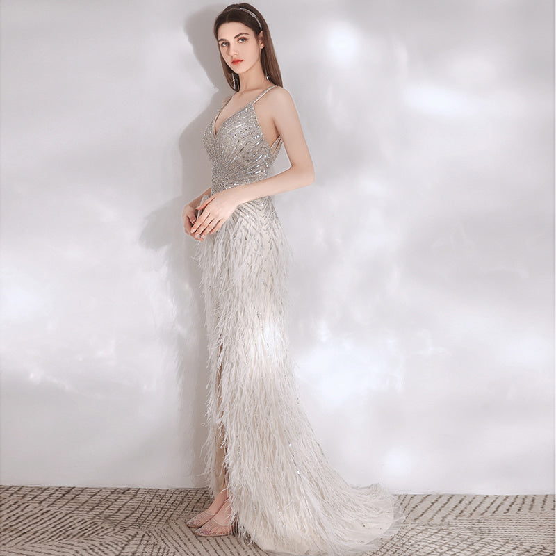 Women's Feather Temperament High End Evening Dress