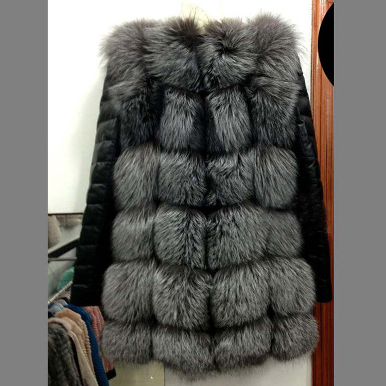 PU Sleeve Mid-length Fur Plus Size Women's Clothing