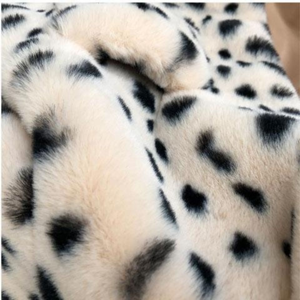 Leopard-print Faux Fur Coat Plush Thick