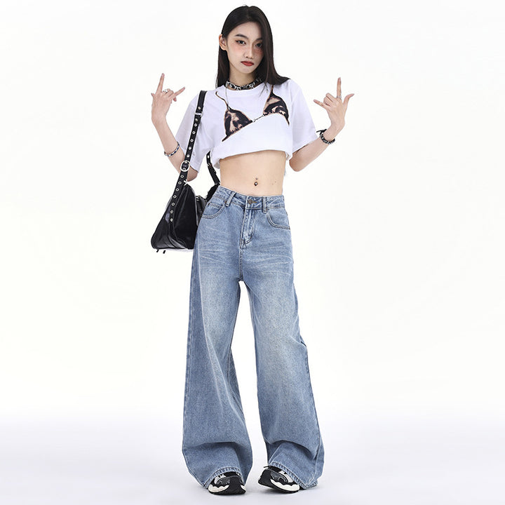 Wash Loose Slimming Drooping Straight Low Waist Mop Pants