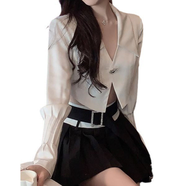 White Satin Flared Sleeve Shirt For Women