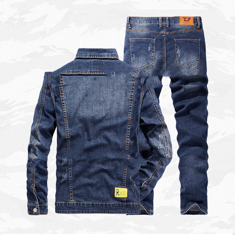 Men's New Fashion All Match Denim Suit