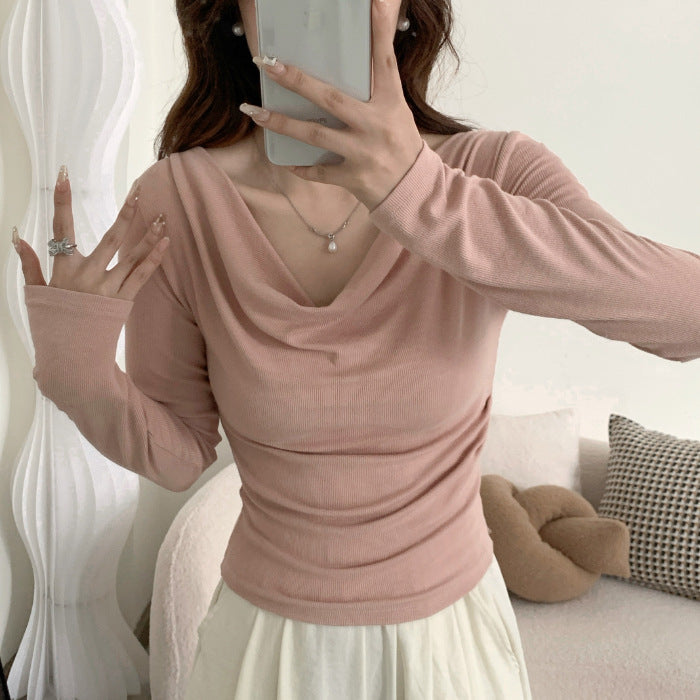 One-shoulder Cold-shoulder Long-sleeved T-shirt Women's Early Autumn Off-shoulder Top