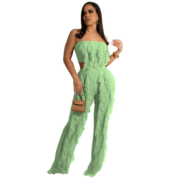 Women's Summer Casual Solid Color Tube Top Stitching Pants Suit