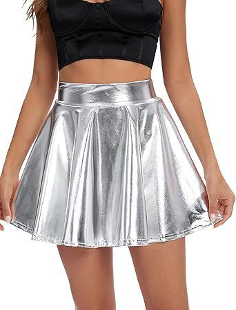 Women's Fashion High Waist Mini Glossy Stretch Flare Skirt